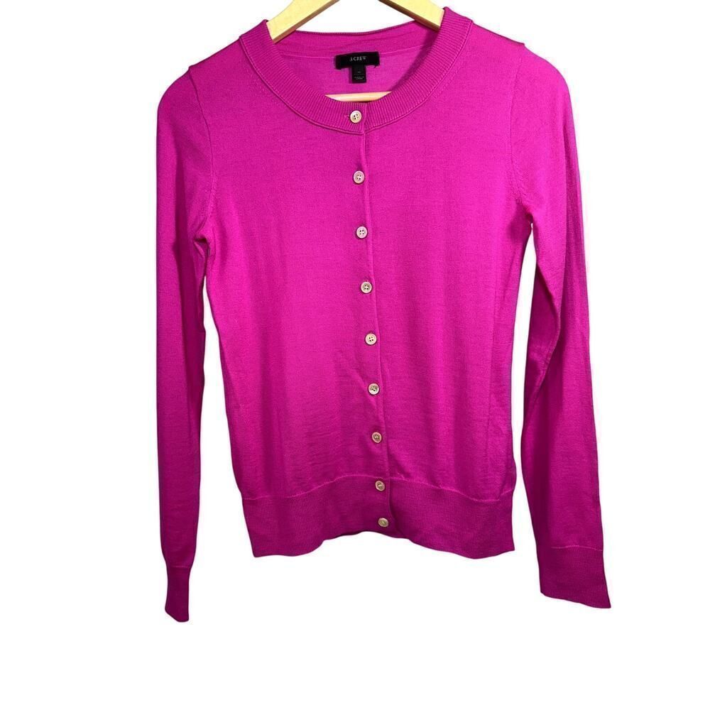 J. CREW Women's Button Down Crew Neck Wool Cardigan Sweater Pink Extra Small